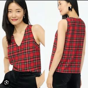 NWT ~J. Crew Red Plaid V-Neck Sleeveless Blouse Polyester Size M